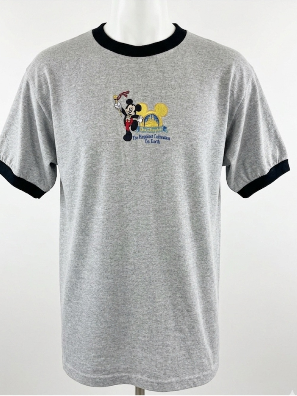 Vintage Disney World Gray Ringer T-Shirt with Mickey Graphic size large